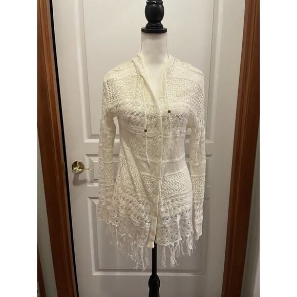 Y2k Its Our Time Cardigan Womens Large Crochet Cover Up‎ Sweater Lace Boho Chic - Picture 1 of 7